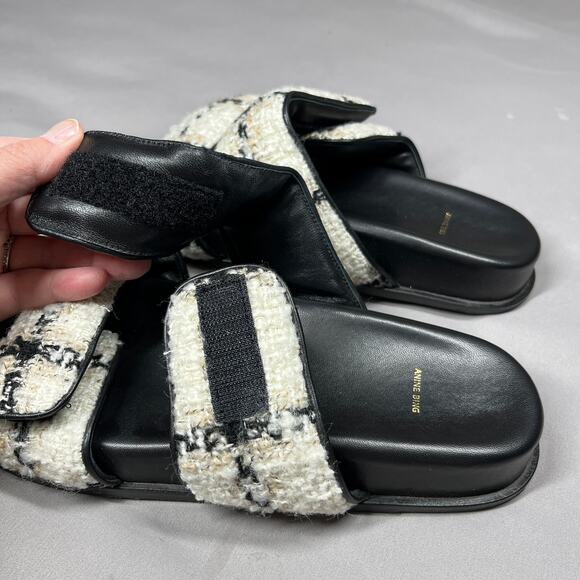 Anine Bing Sid Sandals Size 40 (US 9.5-10) Straps Beige Plaid Boucle Tweed Adj - Picture 7 of 15